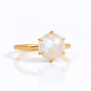 Anillo de piedras preciosas de oro Vermeil 8mm Briolette redondo 18K oro Vermeil 925 Juego de puntas de plata esterlina anillo hecho a mano anillo de piedra natal - Product Image 5