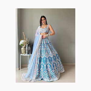 Recepción de color blanco étnico vintage diseñador especial de longitud larga Lehenga y Choli para mujeres - Product Image 4