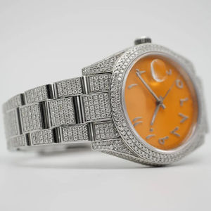 Montre classique en diamant Moissanite de ton blanc et jaune entièrement glacée Hip Hop Bling VVS mouvement automatique en acier inoxydable de luxe - Product Image 3