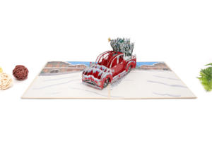 Tarjeta de Felicitación Navideña 3D con Diseño de Auto Rojo, Hecha a Mano, con Vela Emergente, Estilo Artesanal de Papel, Precio Razonable, Estilo Vietnamita, KIRICARD - Product Image 4