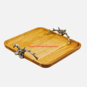 Elegante bandeja de servicio con mango de Metal de pájaro dorado, hecha a mano, madera de Mango, diseño rústico Vintage, catering ecológico, decoración del hogar - Product Image 4