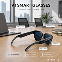 Lunettes intelligentes de traduction en temps réel par IA, traducteur vocal mains libres, appareil portable professionnel, étanche IPX5, caméra vidéo 1080P, caméra unique