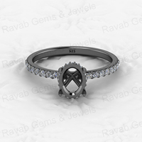 Beste Qualität 925 Sterling Silber 6x8mm Ovaler Split Hidden Halo Zirkon Halbmontierter Solitär 18K Vergoldeter Harzschmuckbeutel