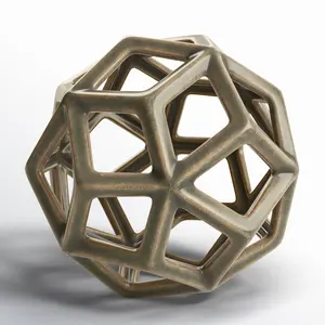 Boule géométrique moderne en aluminium Geom Tan céramique sculpture moderne polie Objet Décoration Décoration Maison Art Sculpture Design - Product Image 2