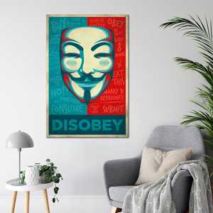 Póster de Lona V for Vendetta con Diseño de Máscara para Decoración de Pared con Diseño Disobey - Product Image 1