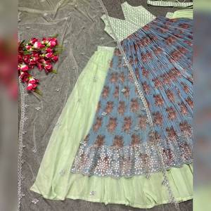 Nuevo diseñador de ropa de boda, ropa de fiesta Lehenga Choli con bordado de secuencia de trabajo para mujeres, vestido de 3 piezas listo para usar - Product Image 5