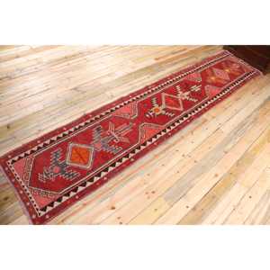 พรมวินเทจขนาด 2.7x13.8 ฟุต, พรมเฮอร์กี, พรมลายจุดสีแดงทำจากขนสัตว์ - Product Image 2