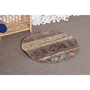 Tapis en laine vintage fait à la main 2.5 X 2.5ft (77x77cm) marron Beige Patchwork grande surface Rectangle Latex support pour couloir chambre décor - Product Image 2