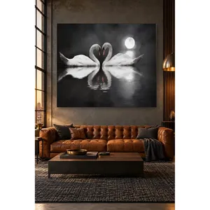 Impression sur toile de cygnes Fida formant un cœur sous une lune pleine - Product Image 3