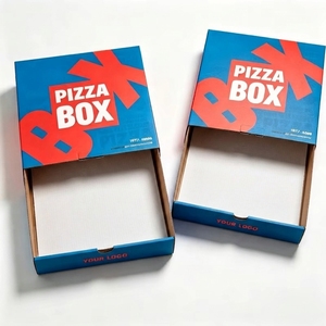 Emballage de pizza innovant de style dossier, bleu et rouge, ondulé, écologique, biodégradable, avec logo personnalisé, pour la restauration rapide à emporter - Product Image 2