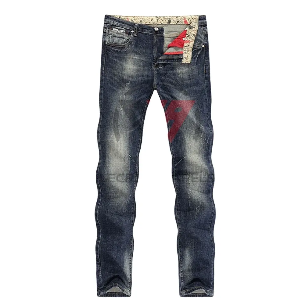 Grosir Label pribadi Logo kustom ukuran besar celana jeans polos untuk pria dengan dua kantong nyaman dan berongga murah