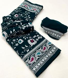 Saree en georgette souple de travail Chikankari multicolore pour mariage et fête maintenant disponible aux meilleurs prix de gros - Product Image 5