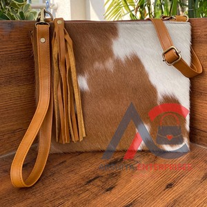 Nuevo bolso de mano con pelo en piel de vaca grande y bandolera con borlas para mujer, bolsos de lujo personalizados de cuero genuino occidental para mujer - Product Image 1