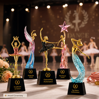 Trophée de danse personnalisé avec logo, trophée en métal plaqué or et résine, avec base en cristal noir