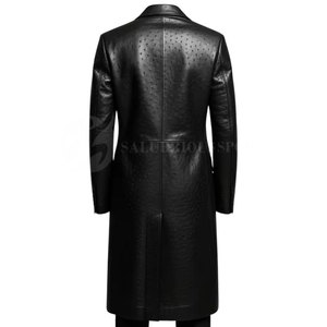 Classic <b>Men's</b> Leather Long Overcoat | Luxury Camel-<b>Filled</b> Winter <b>Jacket</b> Turtleneck Collar Breathable Customized Logo for - Product Image 4