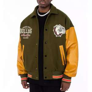 Original de alta calidad de diseñador genuino hombres de lujo Letterman logotipo personalizado PU cuero Patchwork Puffer chaqueta de invierno - Product Image 1