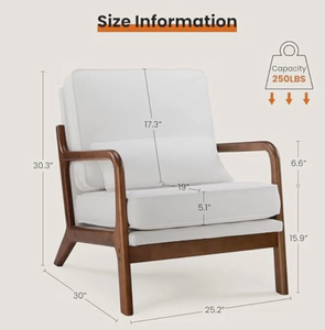 Fauteuil d'appoint de style Mid-Century avec coussin lombaire, fauteuil lounge en tissu lin, fauteuil confortable - Product Image 2