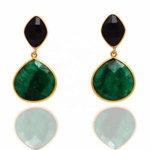 อัญมณีมรกตย้อมสีธรรมชาติธรรมชาติธรรมชาติโบราณ925เงินแท้ทำด้วยมือต่างหูชุบทองแบบมินิมอลสำหรับผู้หญิง - Product Image 1