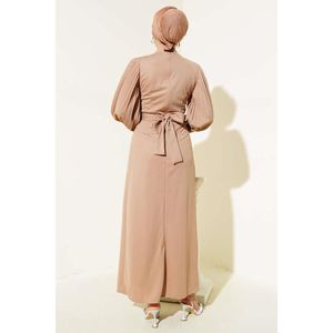 เดรสมีเข็มขัดแขนจีบสีกาแฟ - Product Image 3