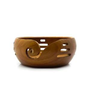 Yarn <b>Storage</b> Bowl with Carved Window Natural Wood <b>Knitting</b> Crochet 7X 3 Inch Antique and Modern - Product Image 1