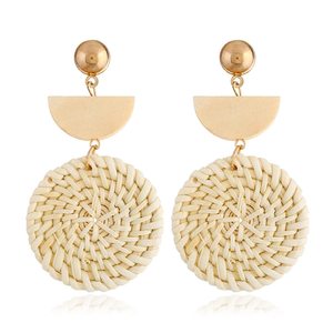 Boucles d'oreilles en rotin boucles d'oreilles faites à la main Boho été pour femmes exportation en vrac - Product Image 2