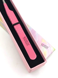 GETUP BROSONS IMPEX Nouvelle pince à épiler incurvée rose avec revêtement en poudre, pointe argentée, poignée diamantée, en acier inoxydable, 10 mm, à dents de scie - Product Image 3