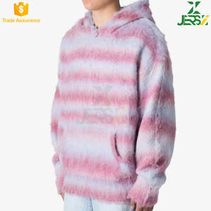 Suéter de hombre de mohair de manga larga con logotipo personalizado, prendas de punto informales con capucha a rayas de punto difuso, color y tamaño personalizados de invierno - Product Image 4