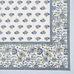 Parure de lit traditionnelle indienne en coton à fleurs bleues et jaunes, 3 pièces, imprimé jardin frais, taille King, pour la maison - Product Image 4