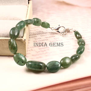 Emerald <b>Beads</b> Plain Tumble <b>Beads</b> <b>Bracelet</b> Beaded Gemstone Silver Jewelry Adjustable Emerald <b>Bracelet</b> 9"Inch natural good quality - Product Image 3