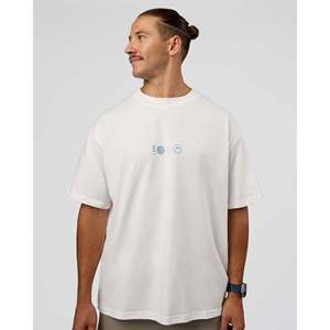 T-shirt unisexe surdimensionné en coton épais blanc cassé avec impression sérigraphiée indigo électrique - Product Image 2