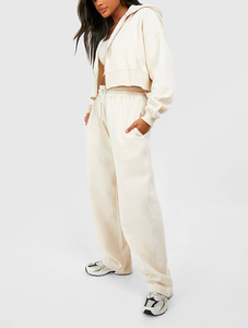 Modern Urban Design <b>Women</b> <b>Joggers</b> Set Cotton Sexy Crop Top &<b>Straight</b> <b>Leg</b> Trouser Breathable Utility Activewear Winter 2PCS Set - Product Image 3