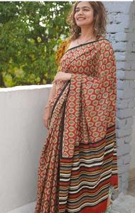 Chanderi Impression numérique Bollywood Style Saree Vêtements indiens et pakistanais pour les occasions de fête - Product Image 6