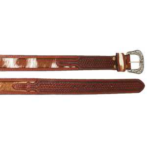 Vintage Western Cowhide Belt with Hand-Tooled Leather Alloy Buckle Durable Customisable Length Stylish <b>Basket</b> <b>Weave</b> Design - Product Image 2