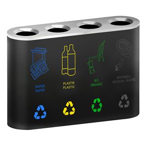 Station de recyclage - 4 flux - 4 compartiments de 35L chacun - 140L - 1080(L)x300(P)x800(H)mm - avec bacs intérieurs amovibles et étiquettes - Product Image 3