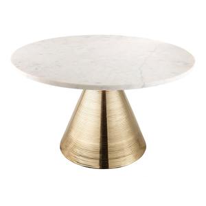 Table basse en marbre blanc écologique avec base en métal doré, table d'appoint ronde moderne pour le salon - Product Image 2