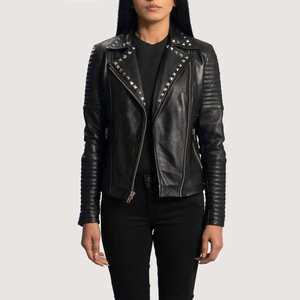 Respirant de haute qualité femmes moto veste mode Style décontracté fermeture éclair veste en cuir avec coton remplissage traitement brut - Product Image 2