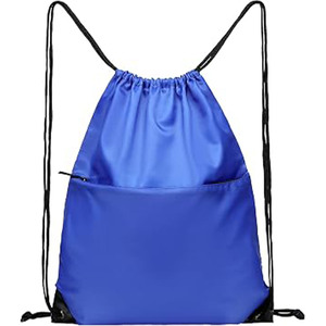 Hemistyles Blue <b>Drawstring</b> <b>Backpack</b> Nylon Gym Sports Bag 30-40L Lightweight with Front Zipper Pocket for Travel Outdoor - Product Image 1
