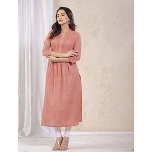 Kurti droit imprimé pêche avec motifs Butti et autres accessoires ethniques - Product Image 6