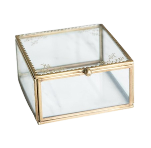 Joyero de Metal de lujo moderno, elegante cristal transparente con marco decorativo dorado y latón para un almacenamiento elegante - Product Image 1