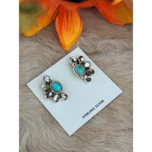 Southwest Handmade Multi Stone <b>Sterling</b> <b>Silver</b> Flower <b>Stud</b> <b>Earrings</b> - Product Image 3