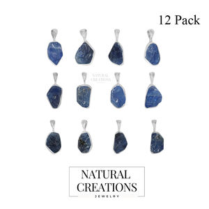 Colgante fino de Plata de Ley 925 Premium, abalorio de zafiro azul, piedra preciosa de corte áspero, bloqueo de resorte, ajuste de bisel, cadena de Cable ajustable - Product Image 2