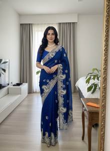 Nouvelle collection de sarees en soie riche et élégante avec broderie de designer, saree très vendu - Product Image 3