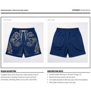 Shorts Bermuda pour femmes, strass thermocollés, respirant, séchage rapide, streetwear tendance, coupe régulière, taille haute, braguette boutonnée, décontracté, pour la gym - Product Image 6