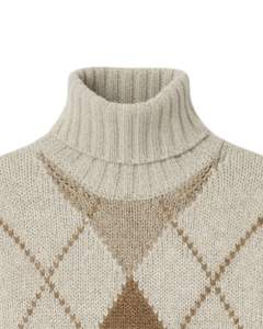 Suéter de Punto Personalizado de Primera Calidad para Mujer, Cuello Alto, Diseño Argyle, Suave y Cálido para Invierno, Estilo Casual, Color Beige Claro y Marrón - Product Image 5
