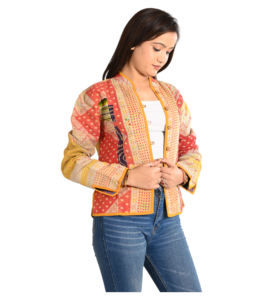 100% Cotton Quilted <b>Jacket</b> Floral Printed Winter Party Wear Cotton Fabric Winter Clothes Hand Print Women's Winter Short Coat - Product Image 4