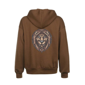 Sweat-shirt à capuche pour homme adulte, 350 GSM, hiver, logo brodé, couleur marron, vêtement décontracté, polaire, fermeture éclair, séchage rapide numérique - Product Image 2
