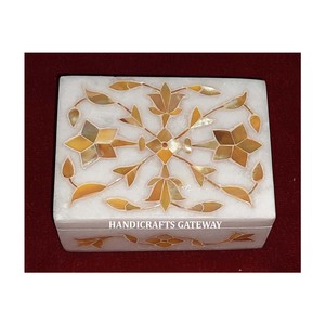 กล่องเครื่องประดับฝังมุกลายหินอ่อนสีทองสีขาวใหม่สำหรับขายส่ง - Product Image 1