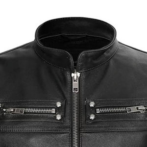 Profession Vintage lourd en cuir véritable moto motard gilet revers fermeture éclair sans manches veste véritable cuir de vachette gilets. - Product Image 5
