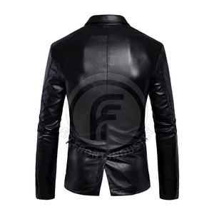 Blazer de cuero de diseño personalizado, chaqueta de cuero de color sólido para hombre, ropa de calle, chaqueta de cuero para hombre a la venta - Product Image 4