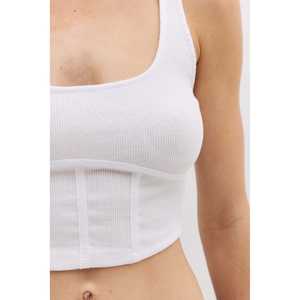 Chemisier décontracté à bretelles épaisses et motifs, avec détail corset et logo frontal, 100 % coton - Product Image 5